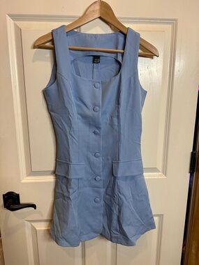 Sleeveless Button-Front Light Blue Dress
